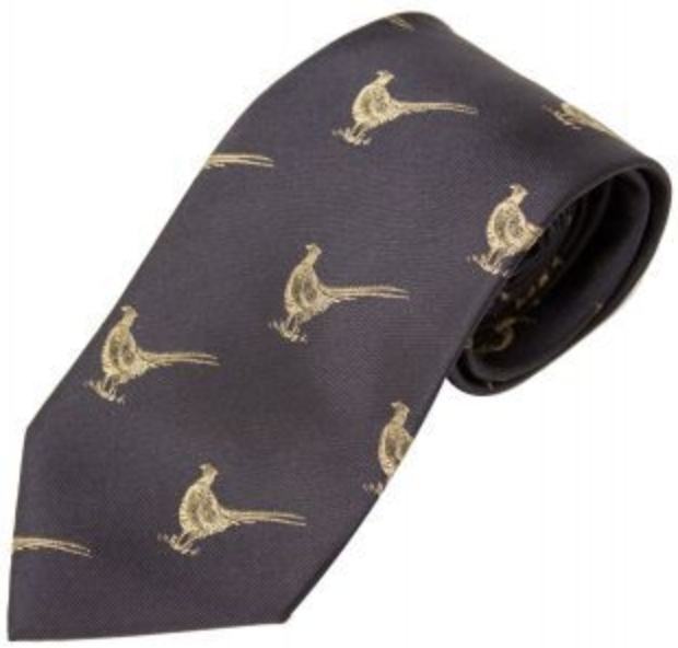 No.15 Tie Navy Pheasants Silk by Bisley